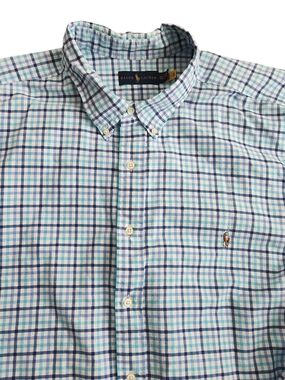 Polo Ralph Lauren Windowpane Button Down Shirt Men's 4XLT Tall Blue Flesh Pony